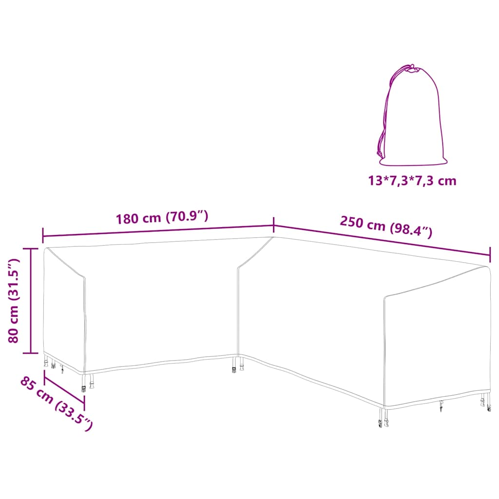 Kültéri bútorhuzat fekete 250 x 180 x 80 cm 210d oxford szövet