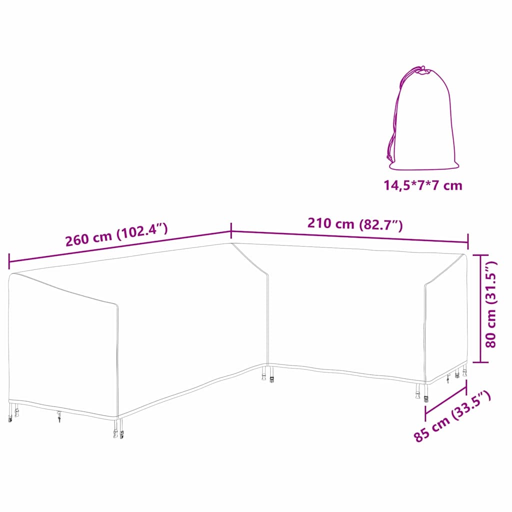 Kültéri bútorhuzat fekete 260 x 210 x 80 cm 420d oxford szövet