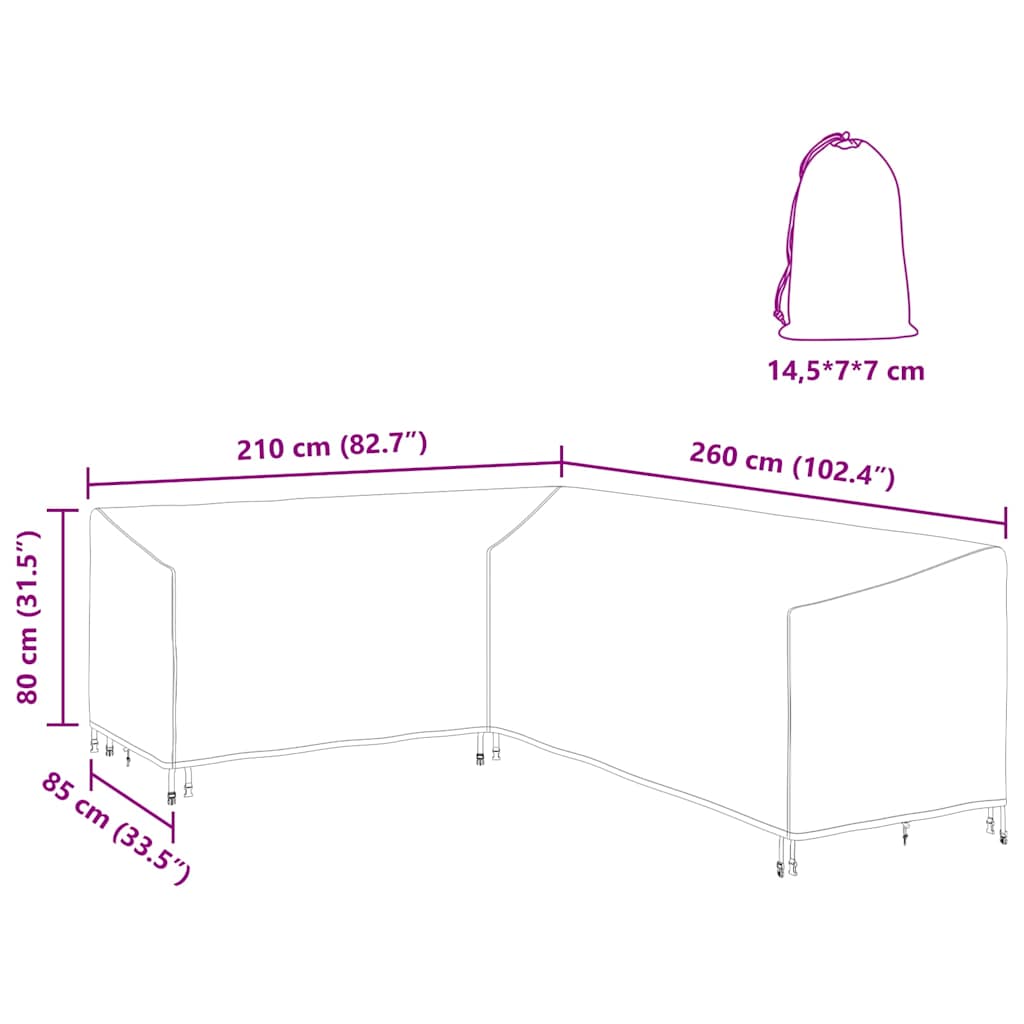 Kültéri bútorhuzat fekete 260 x 210 x 80 cm 210d oxford szövet