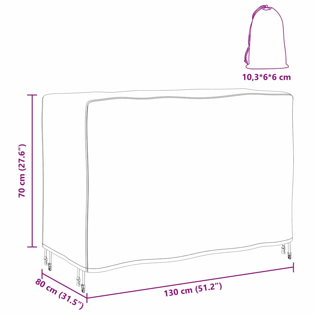 Kültéri bútorhuzat fekete 130 x 80 x 70 cm 210d