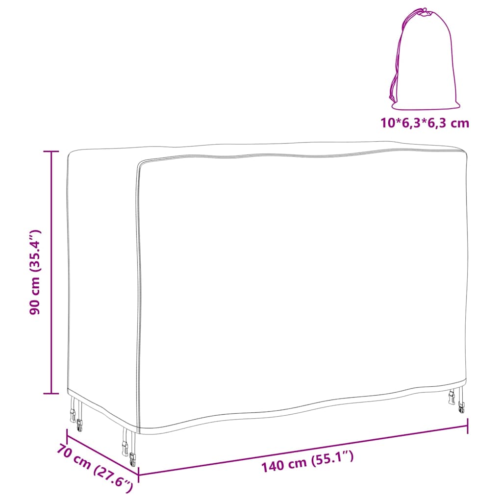 Kültéri bútorhuzat fekete 140 x 70 x 90 cm 210d