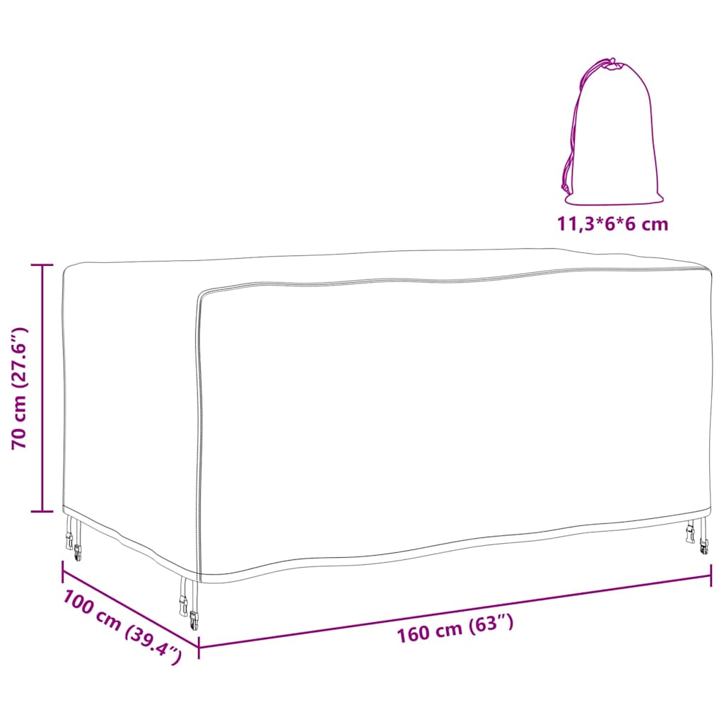 Kültéri bútorhuzat fekete 160 x 100 x 70 cm 210d