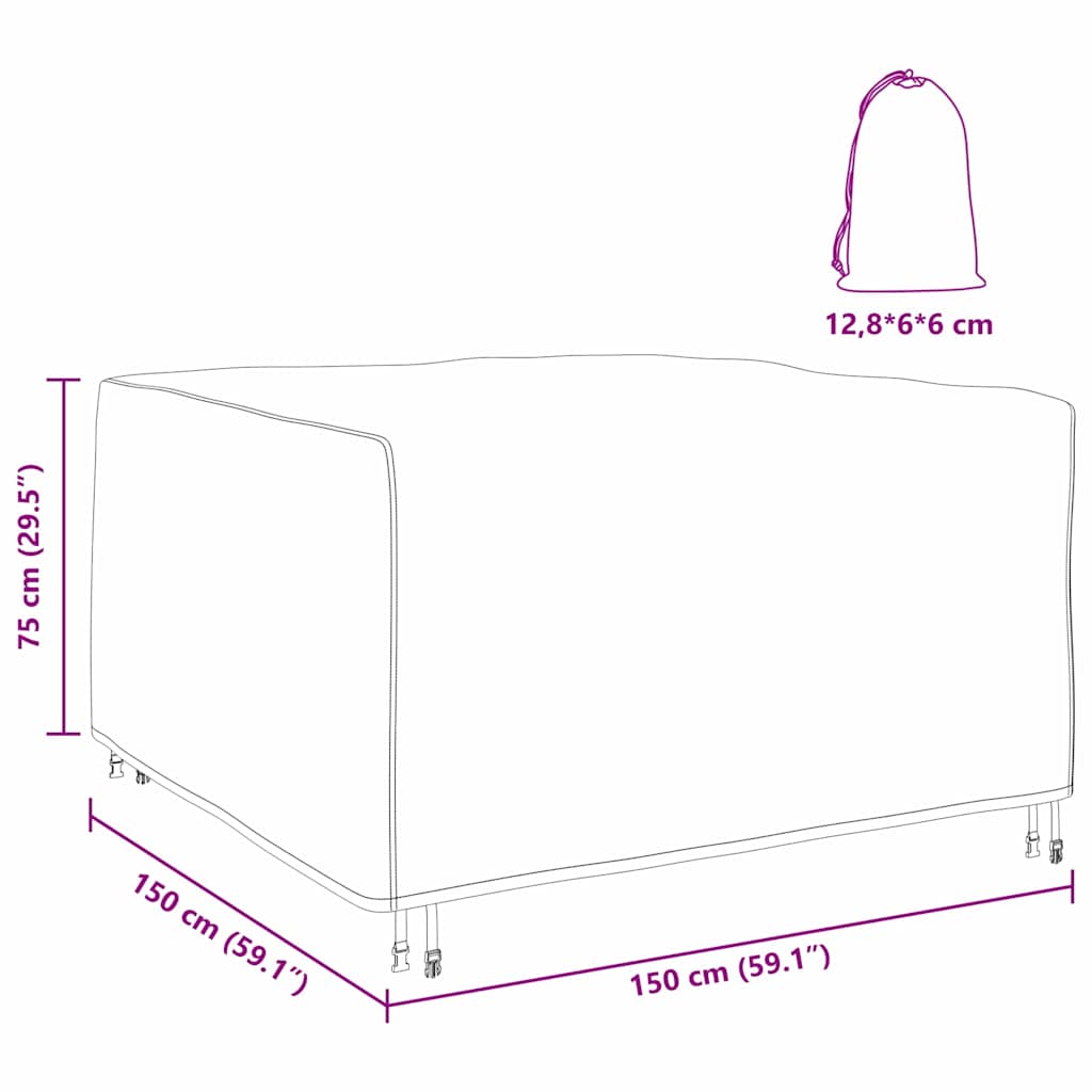 Kültéri bútorhuzat fekete 150 x 150 x 75 cm 420d