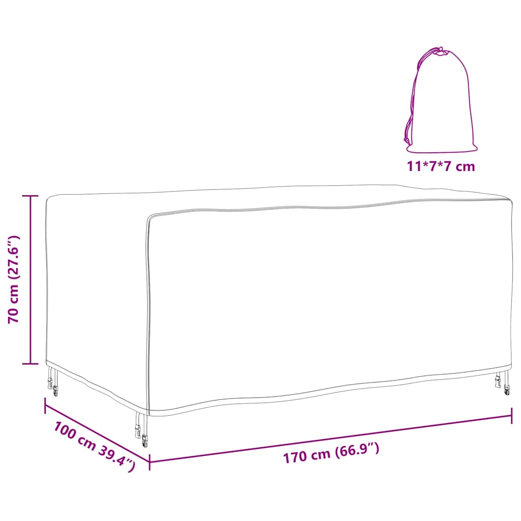 Kültéri bútorhuzat fekete 170 x 100 x 70 cm 210d