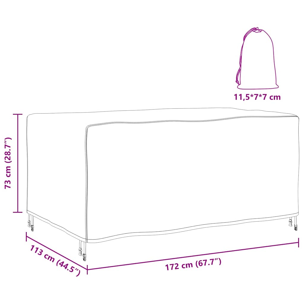 Kültéri bútorhuzat fekete 172 x 113 x 73 cm 210d