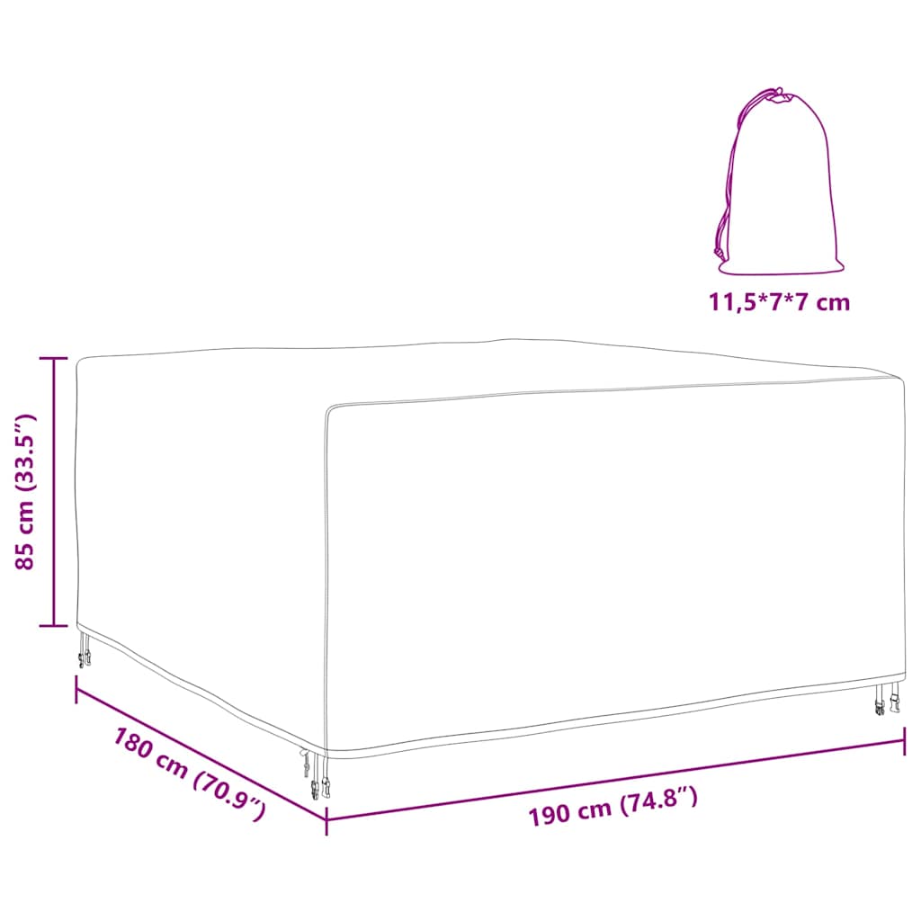Kültéri bútorhuzat fekete 180 x 190 x 85 cm 420d