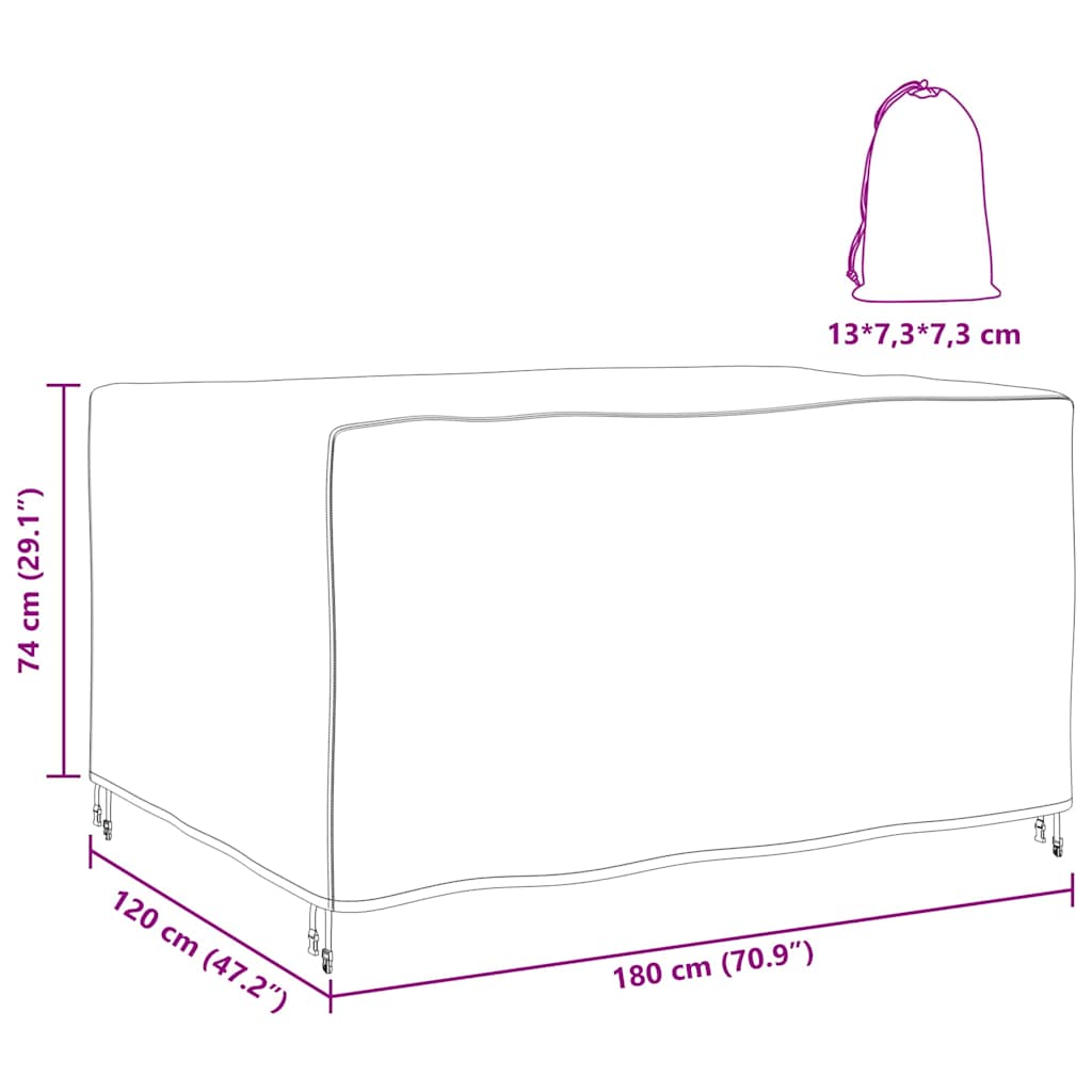 Kültéri bútorhuzat fekete 180 x 120 x 74 cm 420d