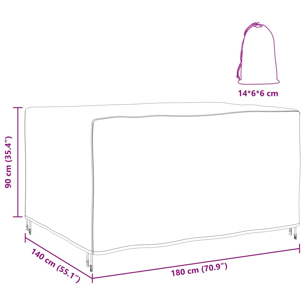 Kültéri bútorhuzat fekete 180 x 140 x 90 cm 420d