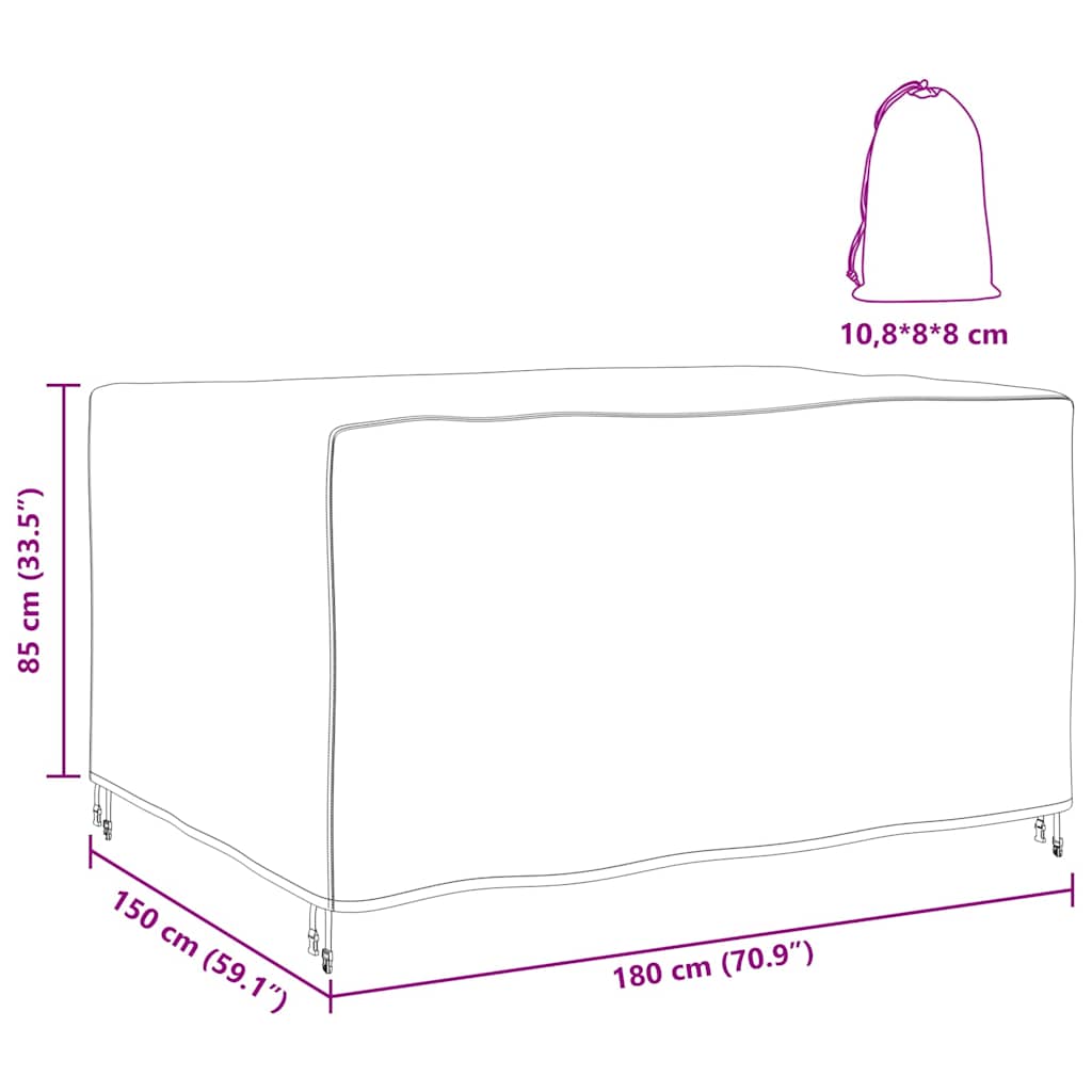 Kültéri bútorhuzat fekete 180 x 150 x 85 cm 600d