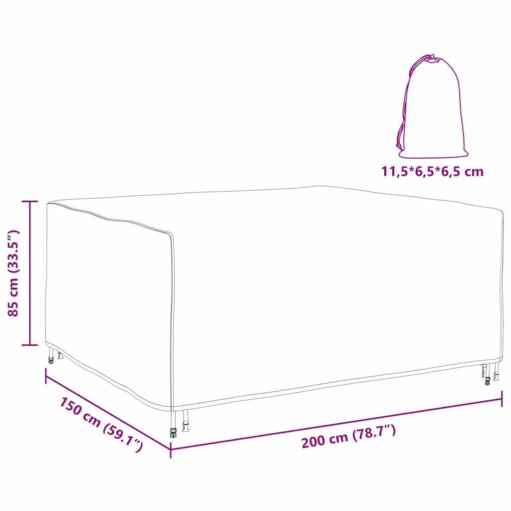 Kültéri bútorhuzat fekete 200 x 150 x 85 cm 210d
