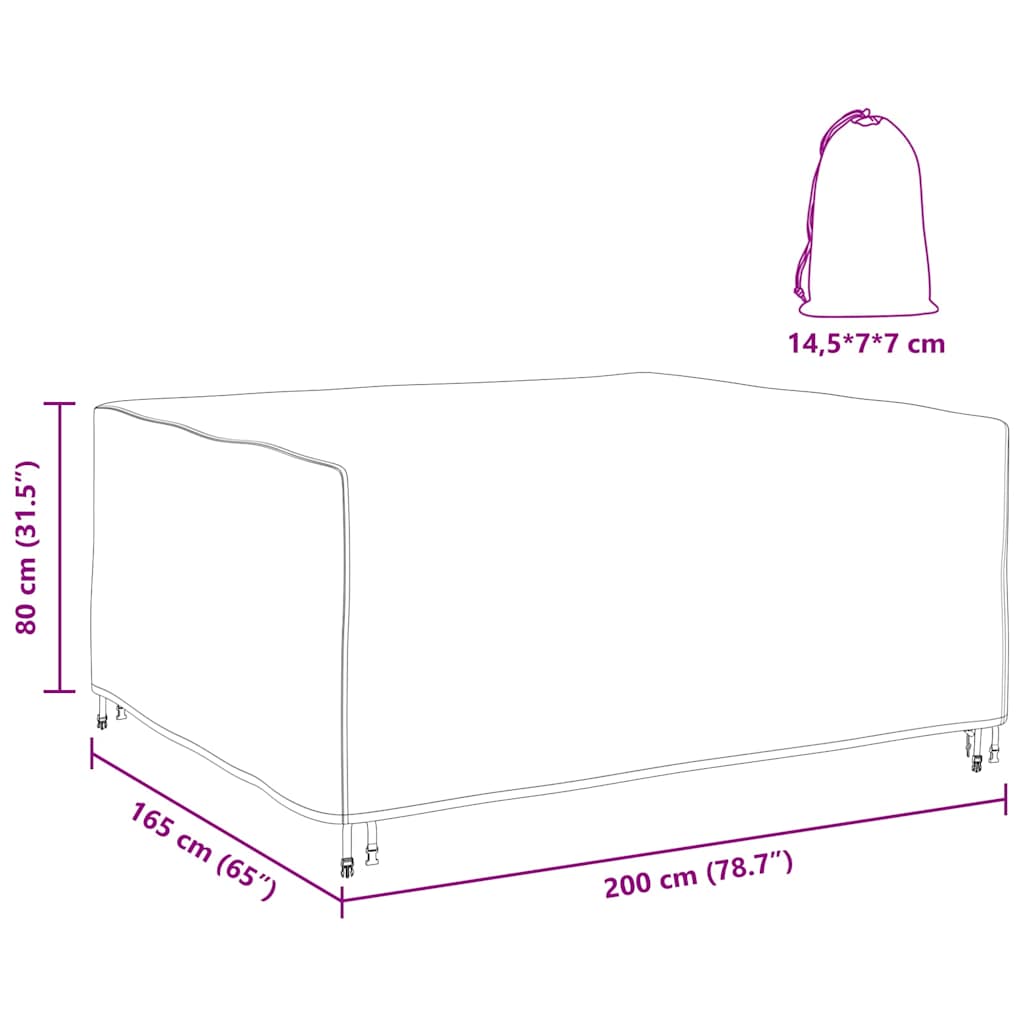 Kültéri bútorhuzat fekete 200 x 165 x 80 cm 600d