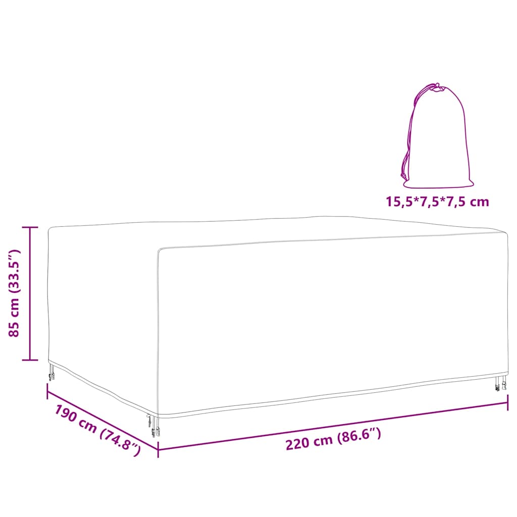 Kültéri bútorhuzat fekete 220 x 190 x 85 cm 420d