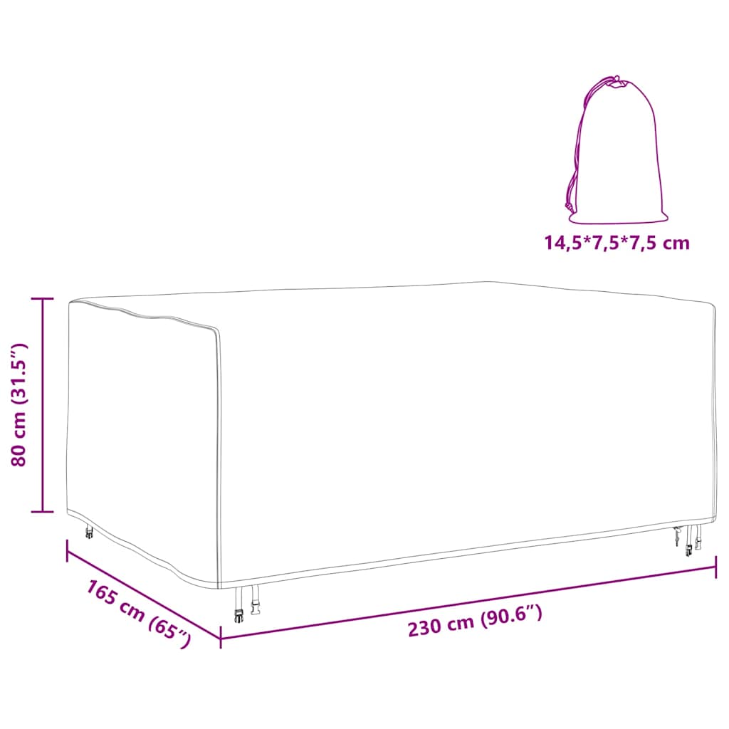Kültéri bútorhuzat fekete 230 x 165 x 80 cm 600d