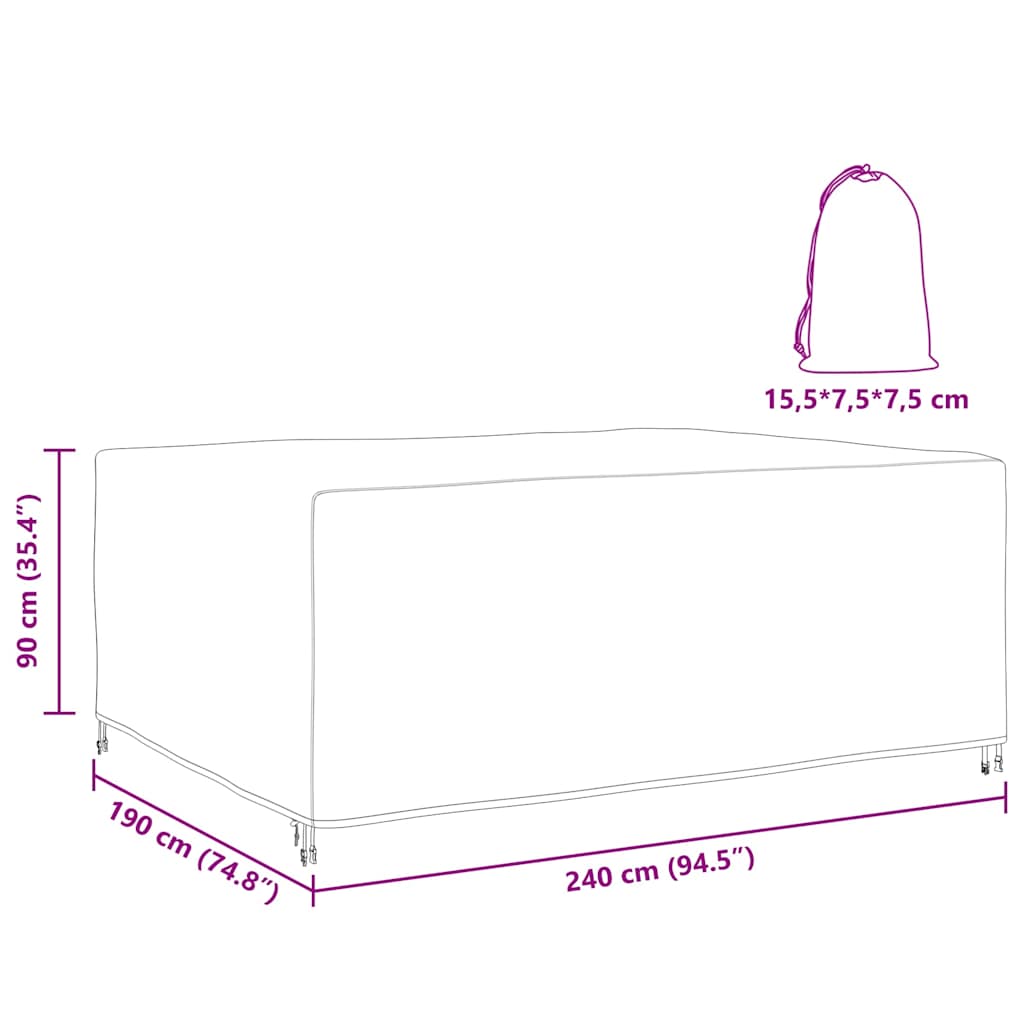 Kültéri bútorhuzat fekete 240 x 190 x 90 cm 600d