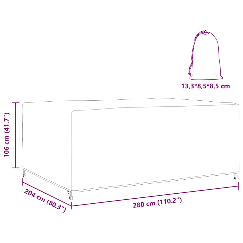 Kültéri bútorhuzat fekete 280 x 204 x 106 cm 420d