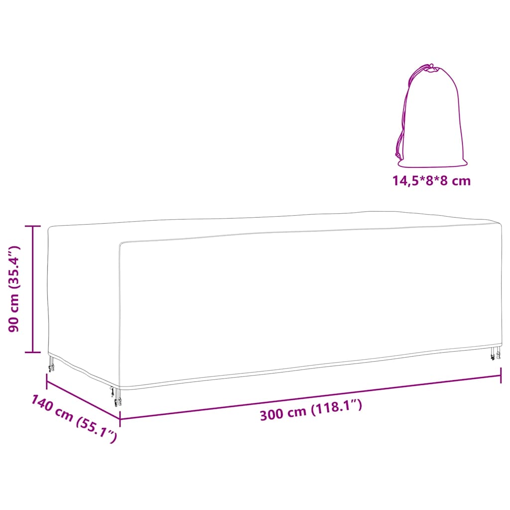 Kültéri bútorhuzat fekete 300 x 140 x 90 cm 420d