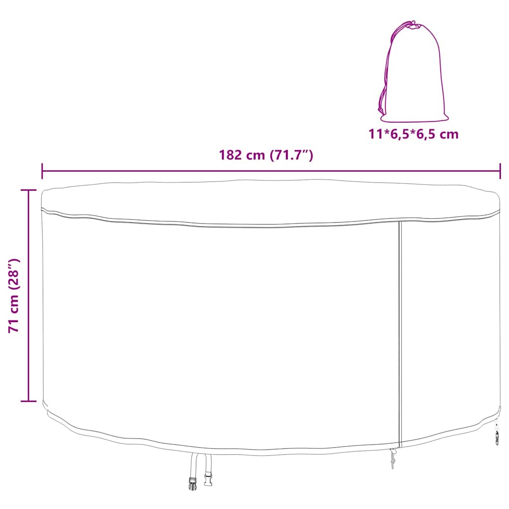 Kültéri bútorhuzat fekete 182 x 182 x 71 cm 600d szövet