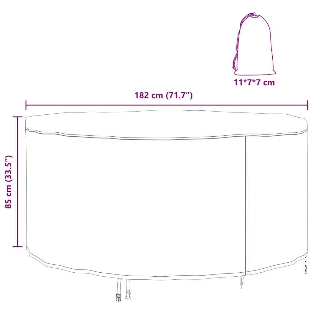 Kültéri bútorhuzat fekete 182 x 182 x 85 cm 210d szövet