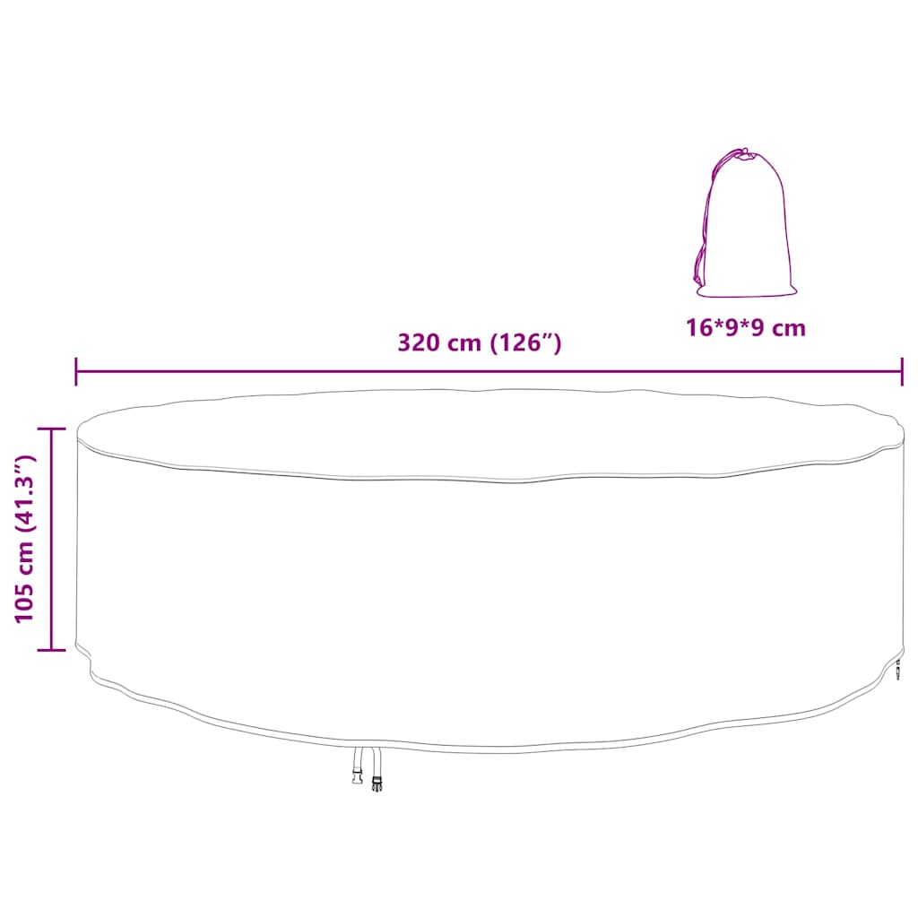 Kültéri bútorhuzat fekete 320 x 320 x 105 cm 420d szövet