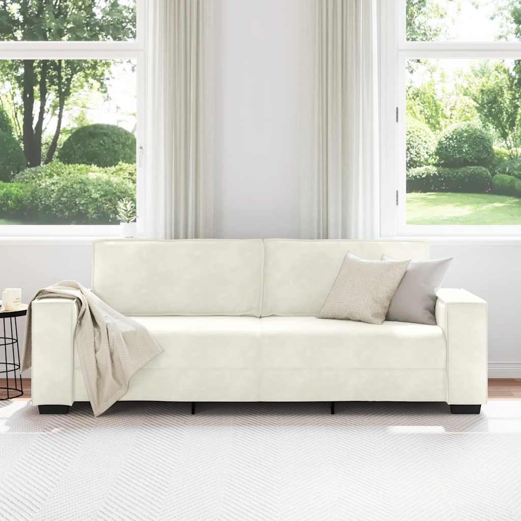 3 személyes krémszínű bársony kanapé 180 cm