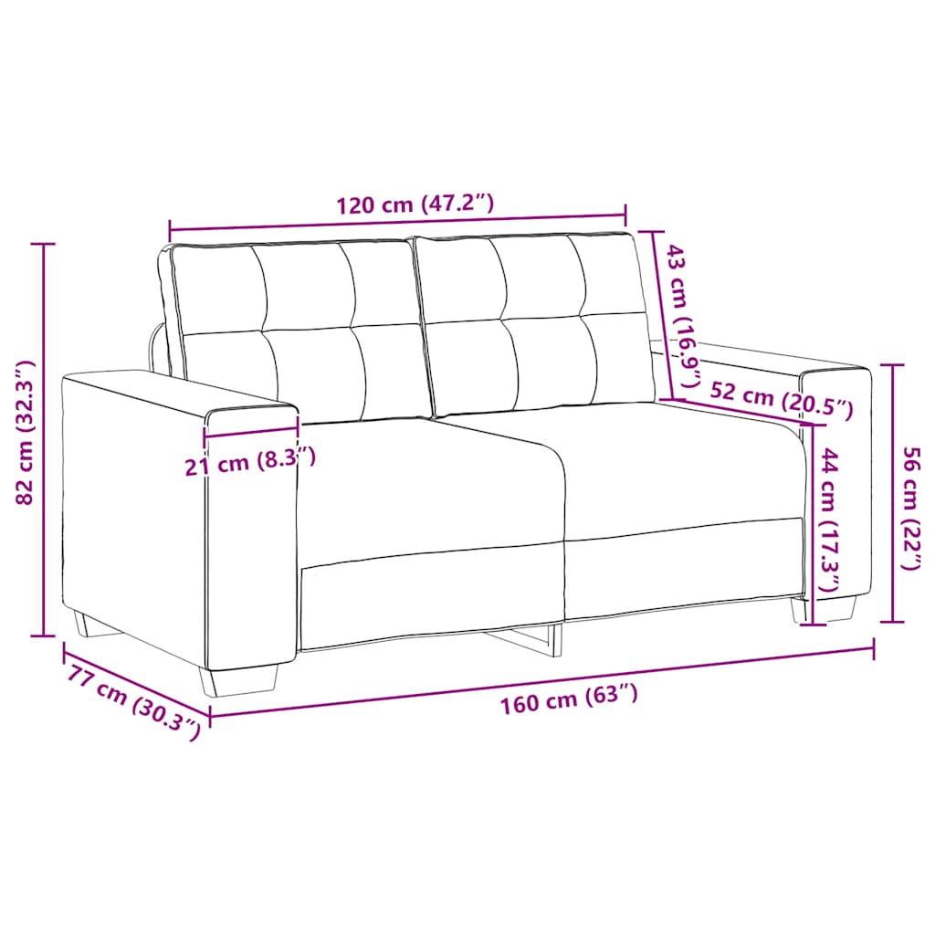 Fekete szövet loveseat kanapé 120 cm