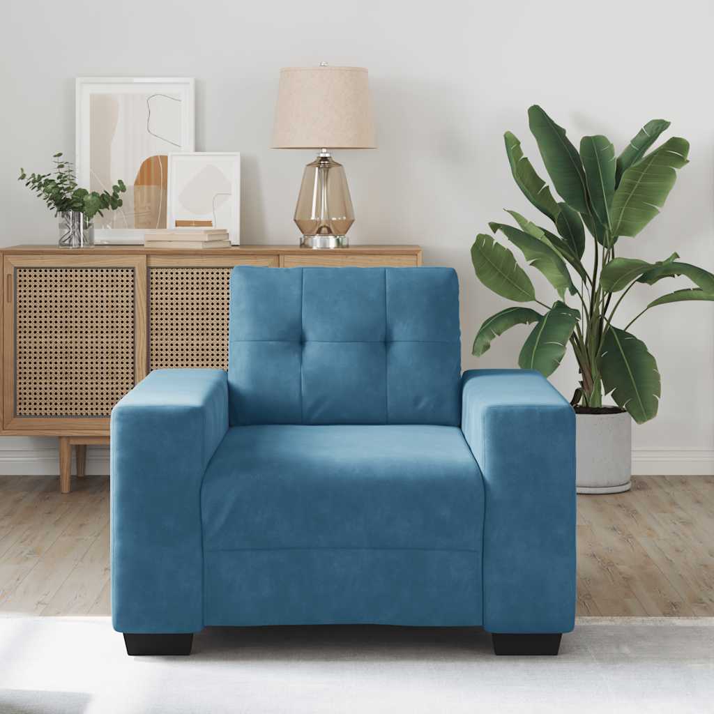 Kék bársony kanapéfotel 59 cm
