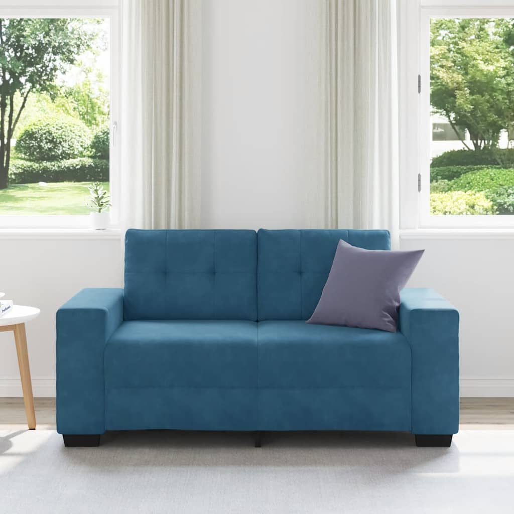 Kék bársony loveseat kanapé 120 cm