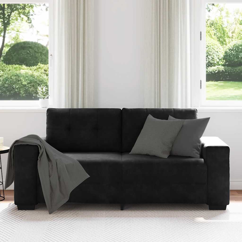 Fekete bársony loveseat kanapé 140 cm