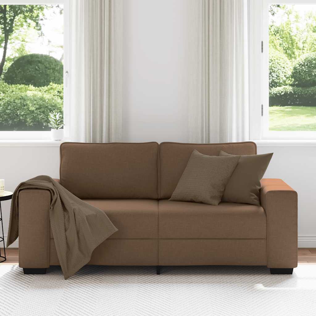 Kétszemélyes barna szövetkanapé 140 cm