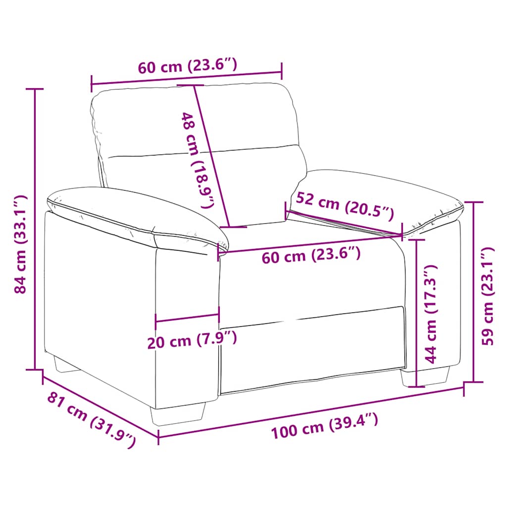 Tópszínű szövet kanapéfotel 60 cm Tópszínű szövet kanapéfotel 60 cm