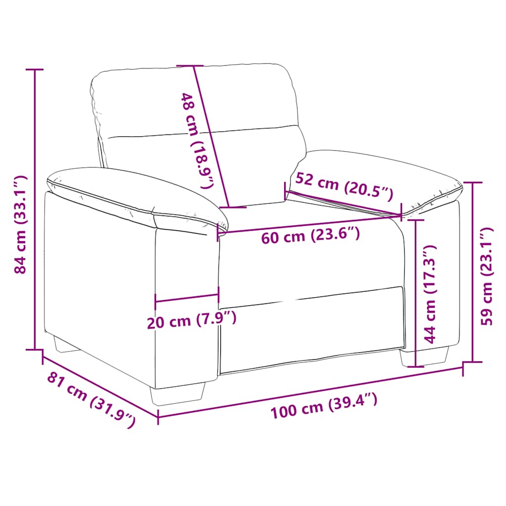 Fekete műbőr kanapéfotel 60 cm