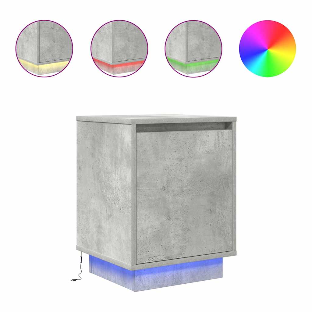 2 db betonszürke éjjeliszekrény led-fényekkel 38x34x50 cm