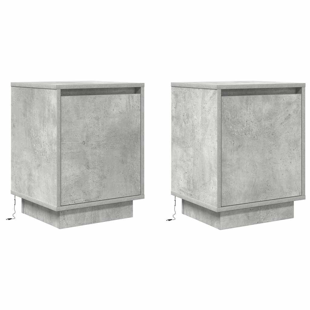 2 db betonszürke éjjeliszekrény led-fényekkel 38x34x50 cm