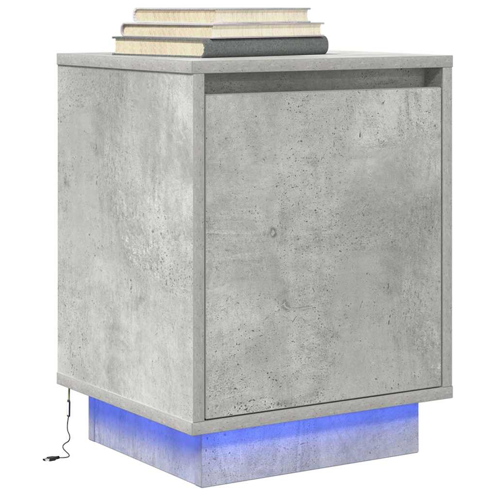 2 db betonszürke éjjeliszekrény led-fényekkel 38x34x50 cm