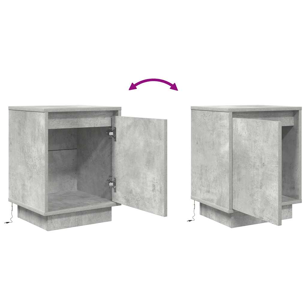 2 db betonszürke éjjeliszekrény led-fényekkel 38x34x50 cm