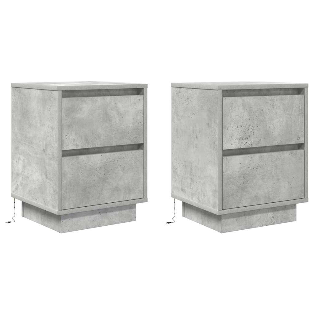 2 db betonszürke éjjeliszekrény led-fényekkel 38x34x50 cm