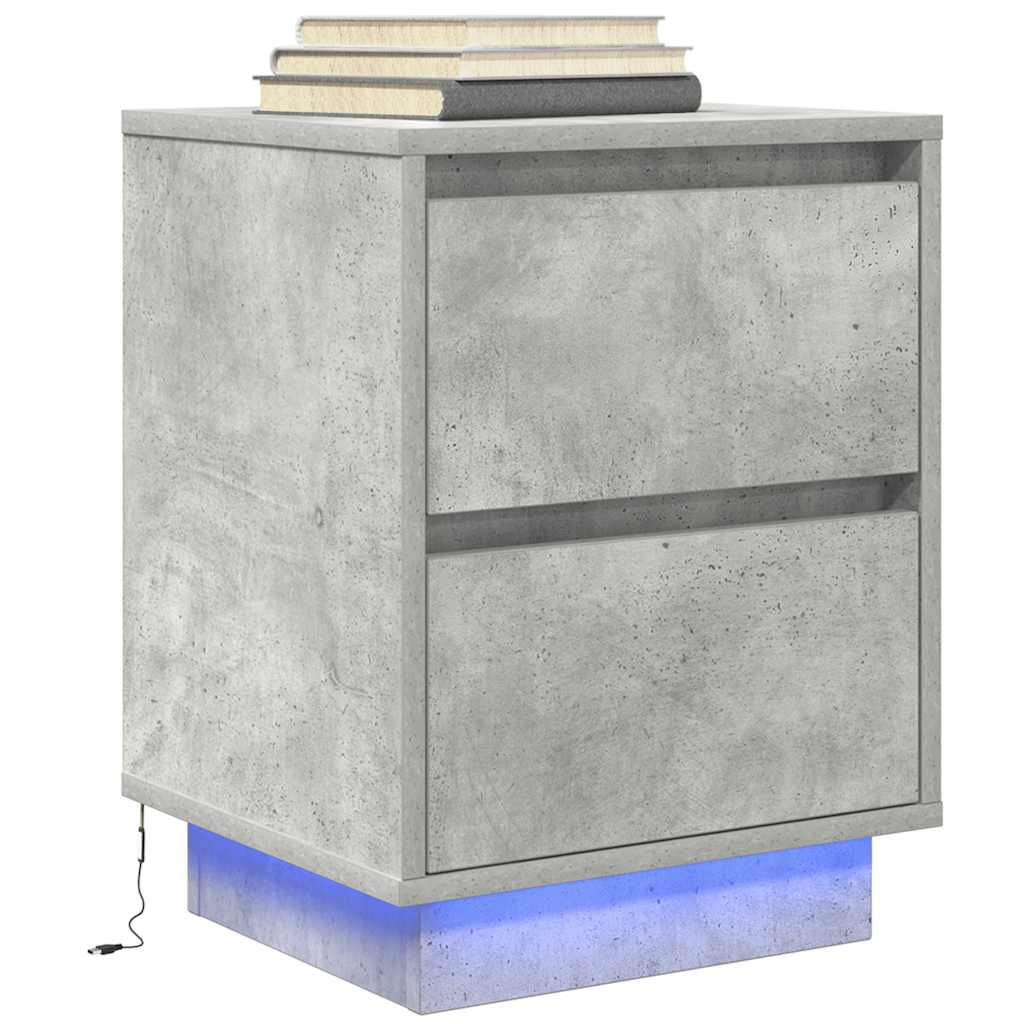 2 db betonszürke éjjeliszekrény led-fényekkel 38x34x50 cm