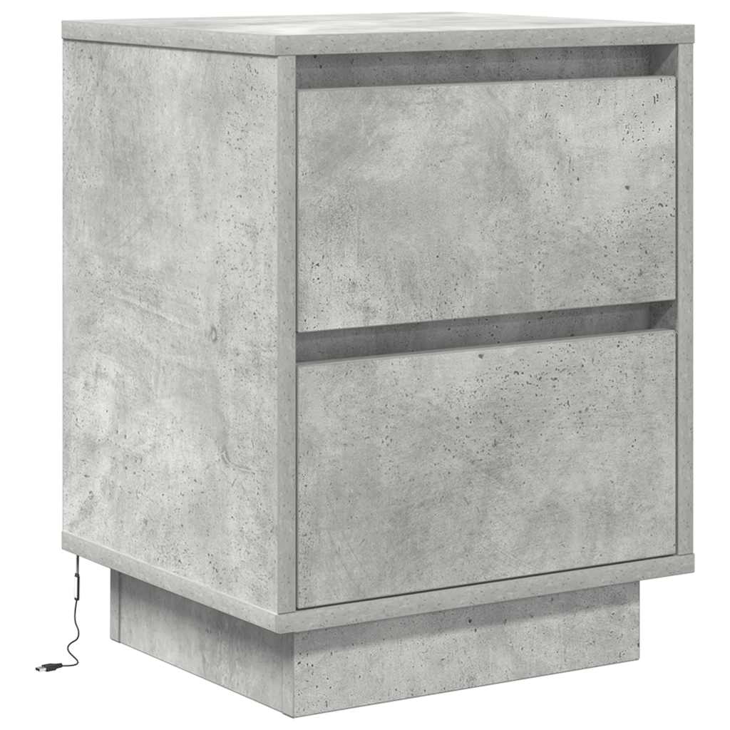 2 db betonszürke éjjeliszekrény led-fényekkel 38x34x50 cm