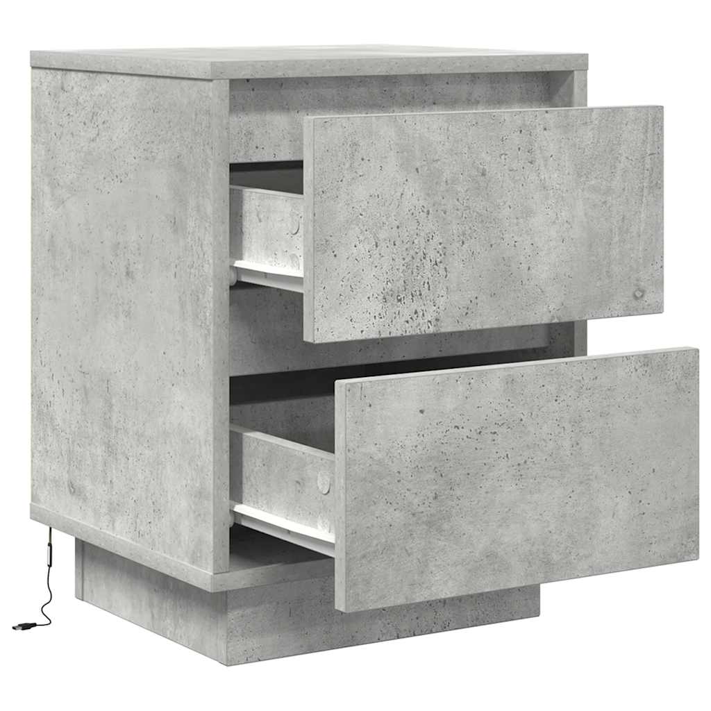 2 db betonszürke éjjeliszekrény led-fényekkel 38x34x50 cm