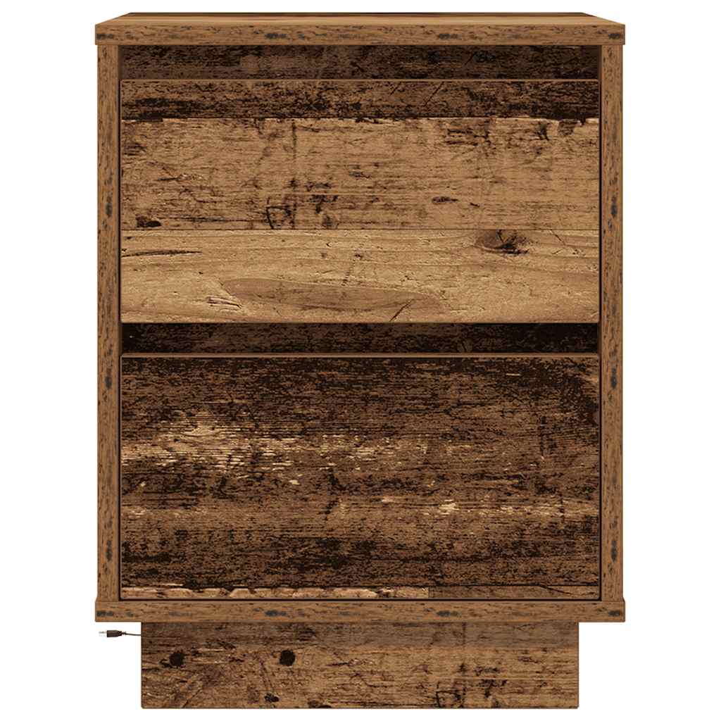 2 db antik fa éjjeliszekrények led világítással 38x34x50 cm