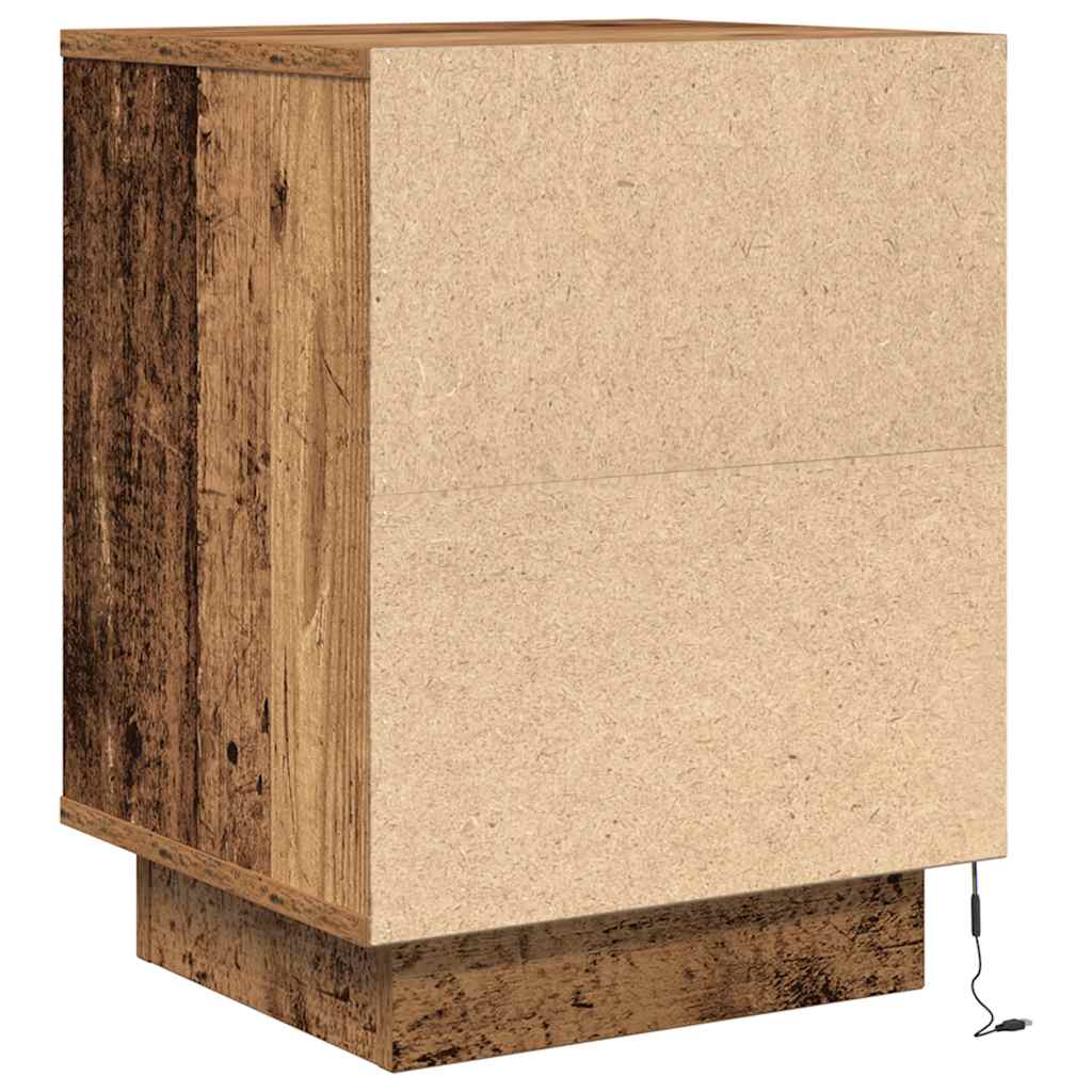 2 db antik fa éjjeliszekrények led világítással 38x34x50 cm