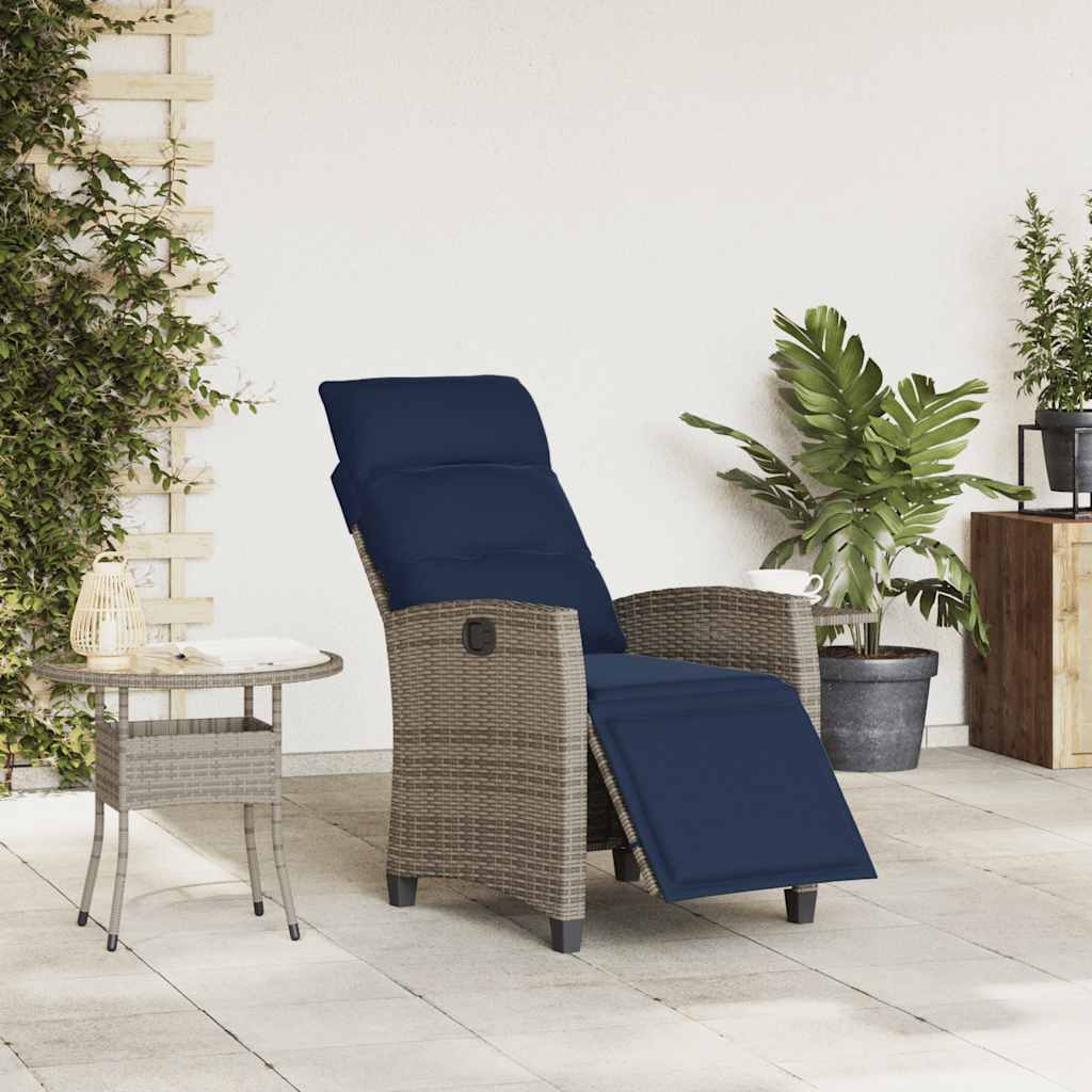 Szürke polyrattan fekvő kerti szék oldalsó asztallal