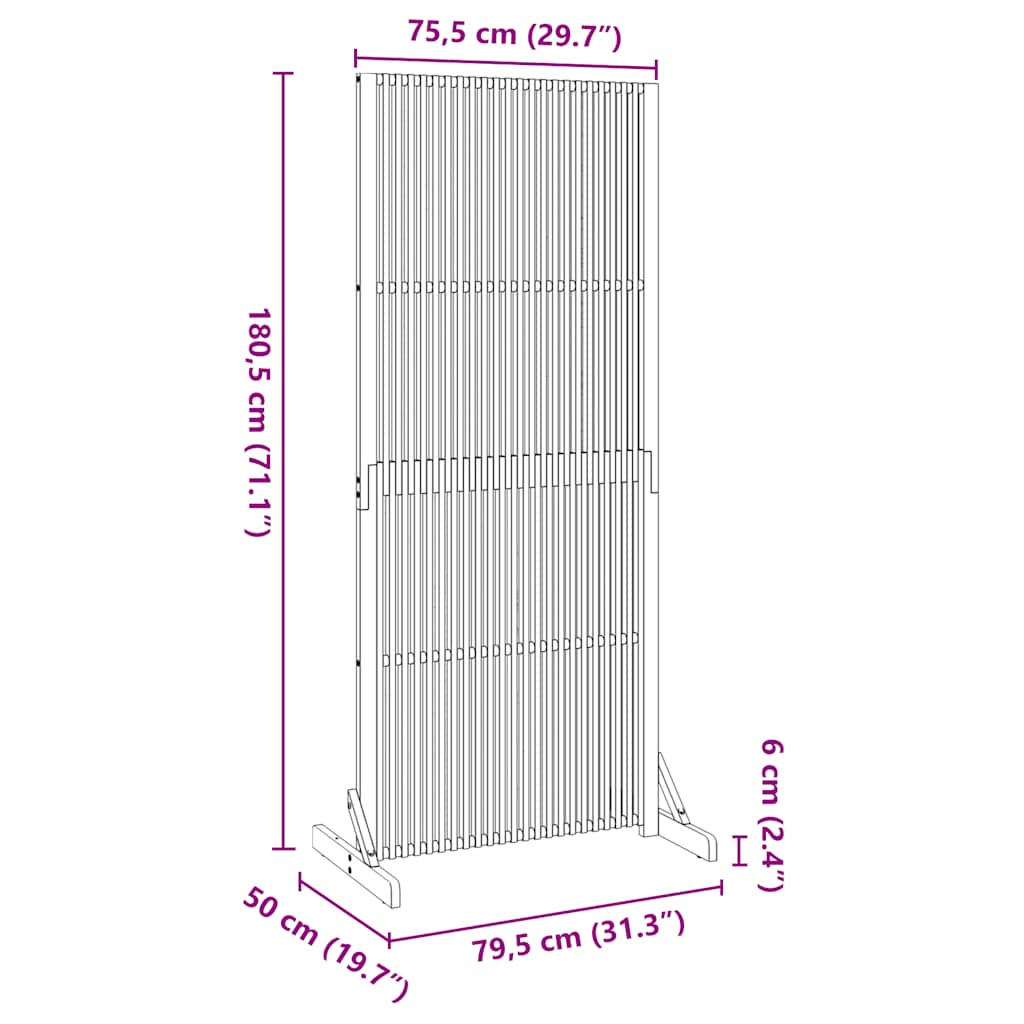 Tömör akácfa adatvédelmi paraván beltéri/kültéri 180,5 cm