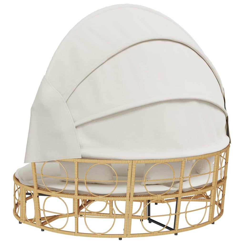 Polyrattan kültéri napozóágy napellenzővel és párnákkal