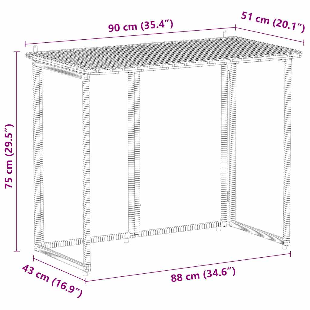 Világosszürke polyrattan összecsukható kerti asztal 90x51x75 cm Világosszürke polyrattan összecsukható kerti asztal 90x51x75 cm