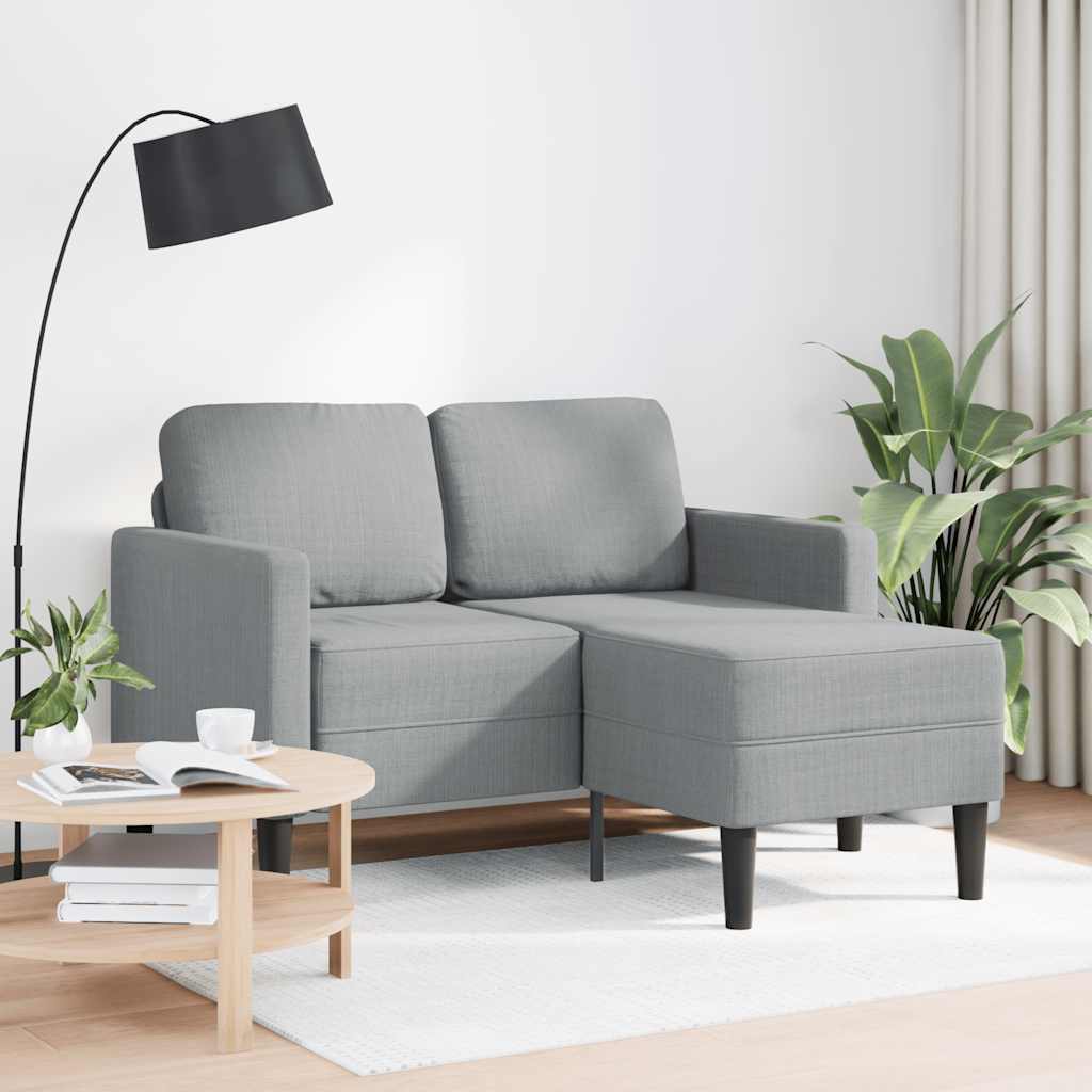 Világosszürke anyagból 2 üléses kanapé l-alakú kanapéval 125 cm