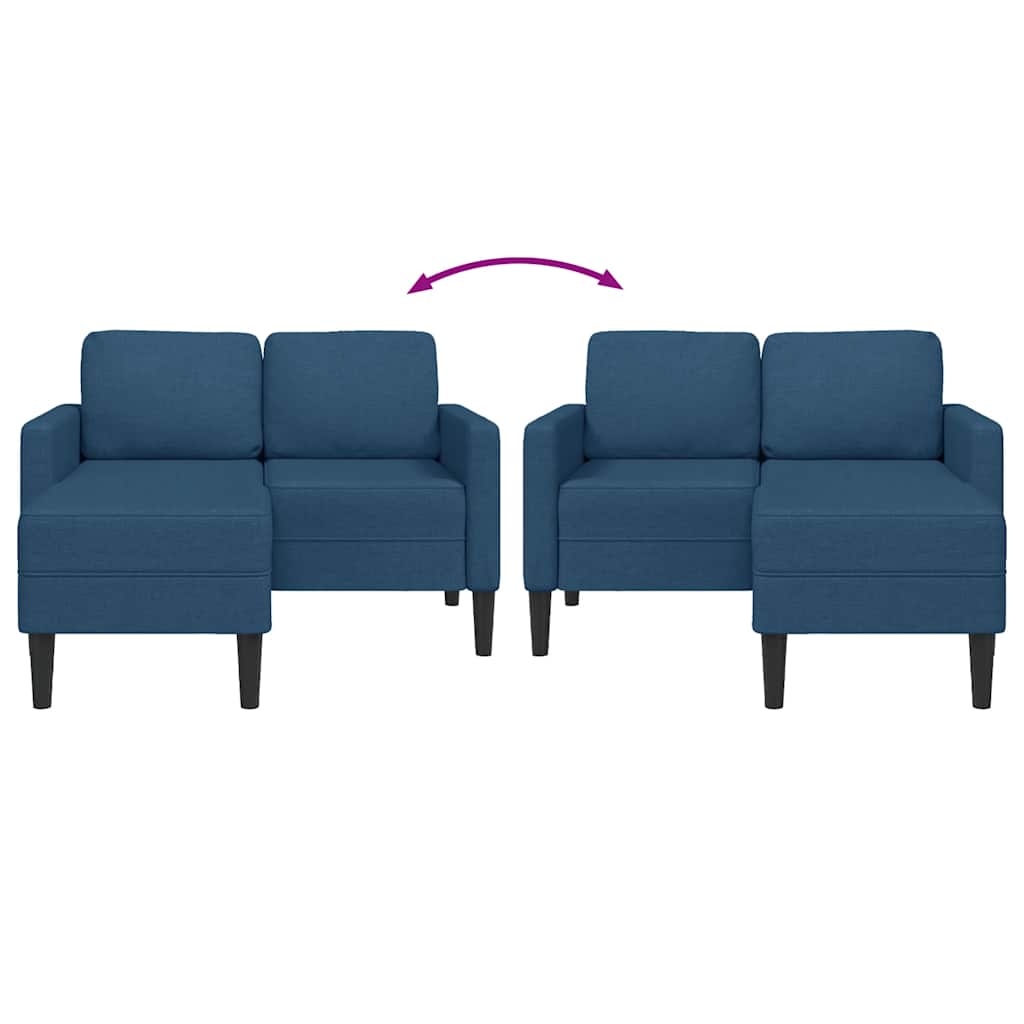 Kék anyagból 2 üléses kanapé l-alakú kanapéval 125 cm