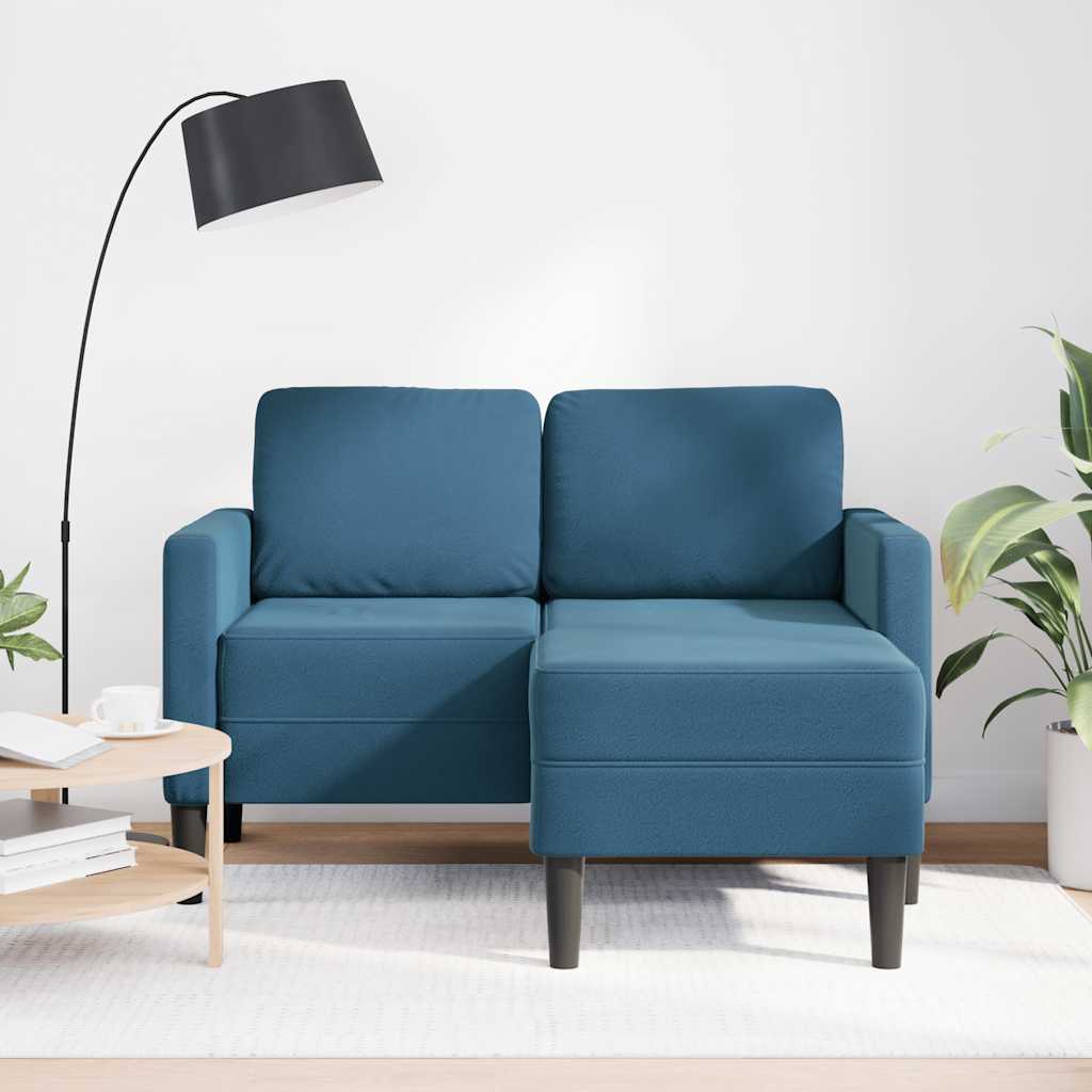 Kék bársony 2 üléses kanapé l-alakú kanapéval 125 cm