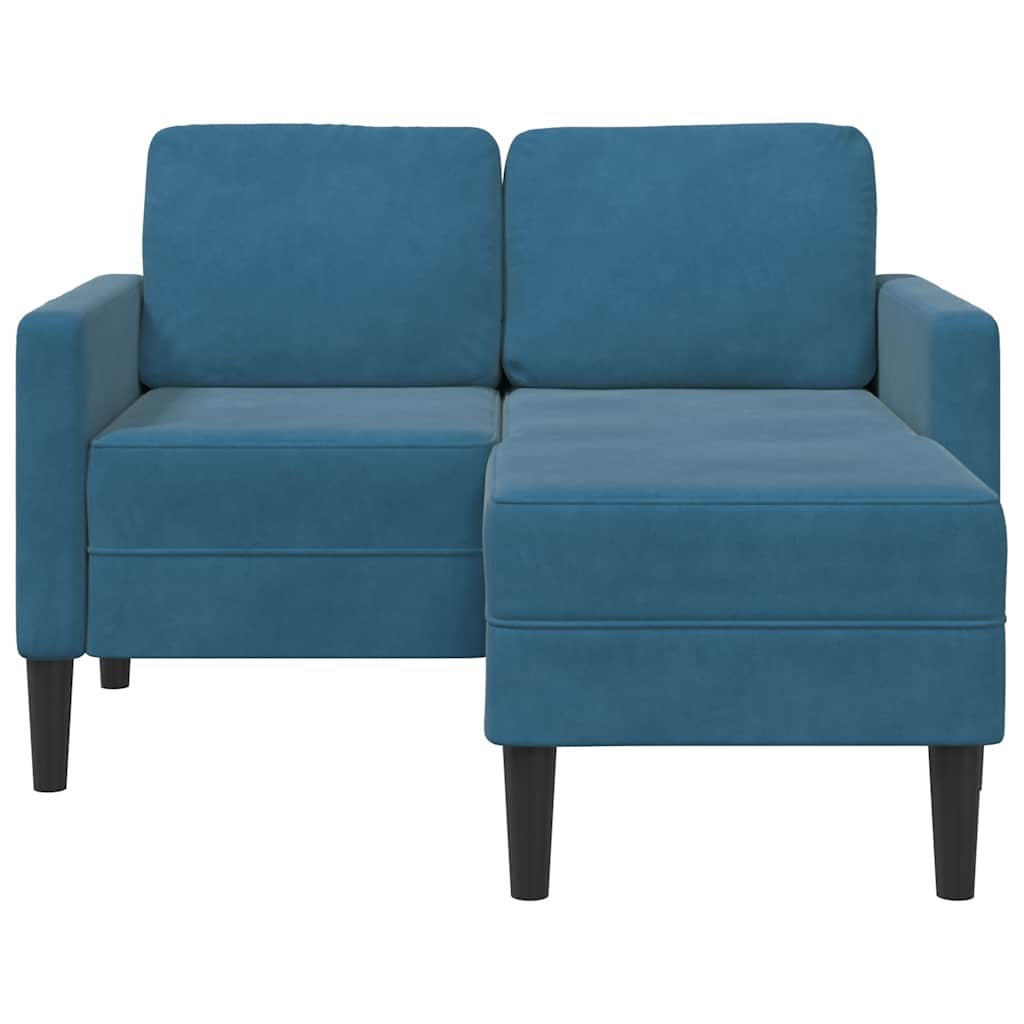 Kék bársony 2 üléses kanapé l-alakú kanapéval 125 cm