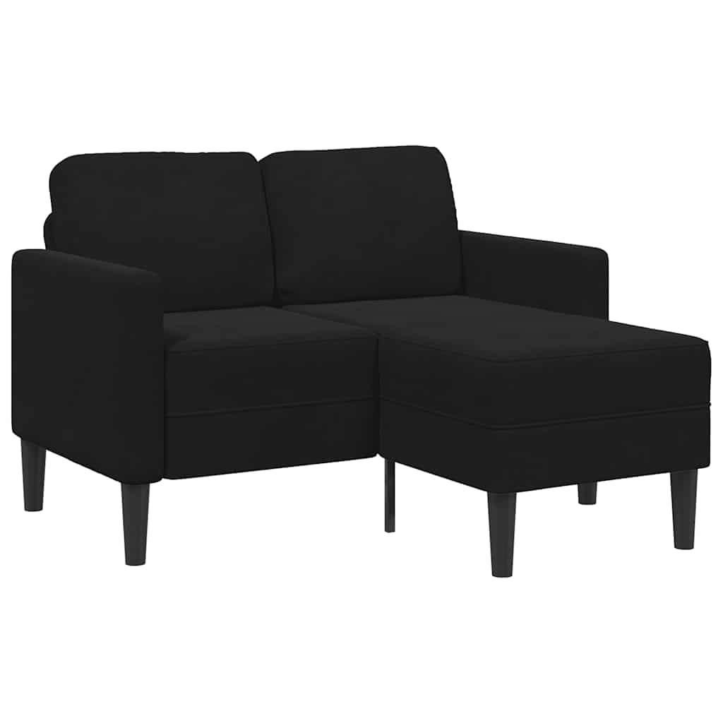 Fekete bársony 2 üléses kanapé l-alakú kanapéval 125 cm Fekete bársony 2 üléses kanapé l-alakú kanapéval 125 cm
